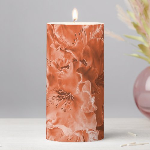 Enlarged flower with slight relief brown salmon   pillar candle