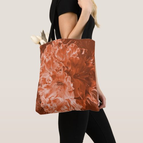 Enlarged flower with slight relief brown salmon   tote bag