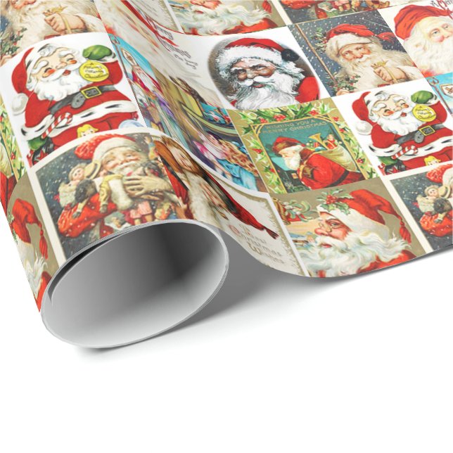 Enlarged Many Many Vintage Santas Wrapping Paper (Roll Corner)