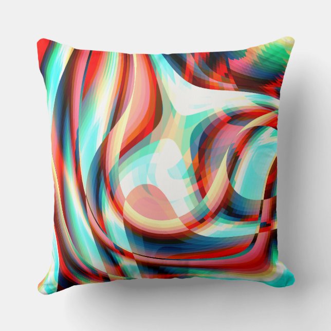 Enlarging curved red strokes, superimposed stripes throw pillow (Back)