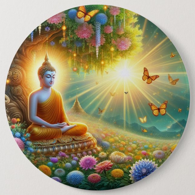 Enlightened Serenity: Lord Buddha Wallpaper Button (Front)