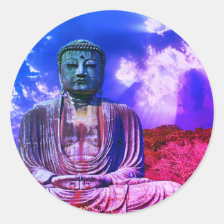 Enlightenment Meditating Buddha Statue color Classic Round Sticker