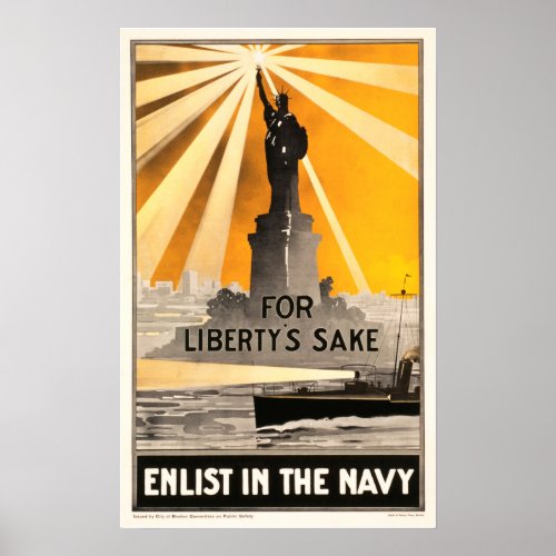 Enlist in the NAVY For Libertys Sake America War Poster