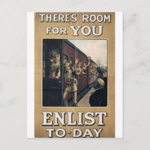"Enlist" Old U.S. Military Poster circa 1915 Postcard