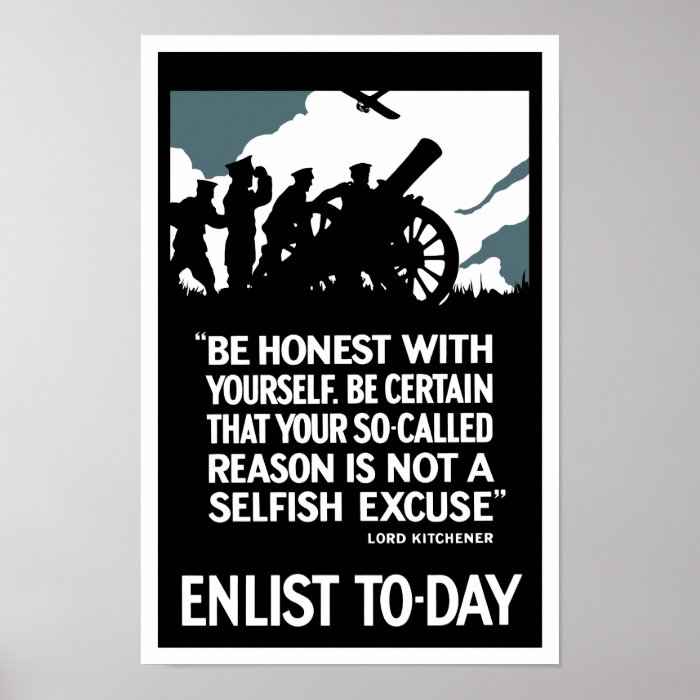 Enlist To Day    Lord Kitchener WWI Print