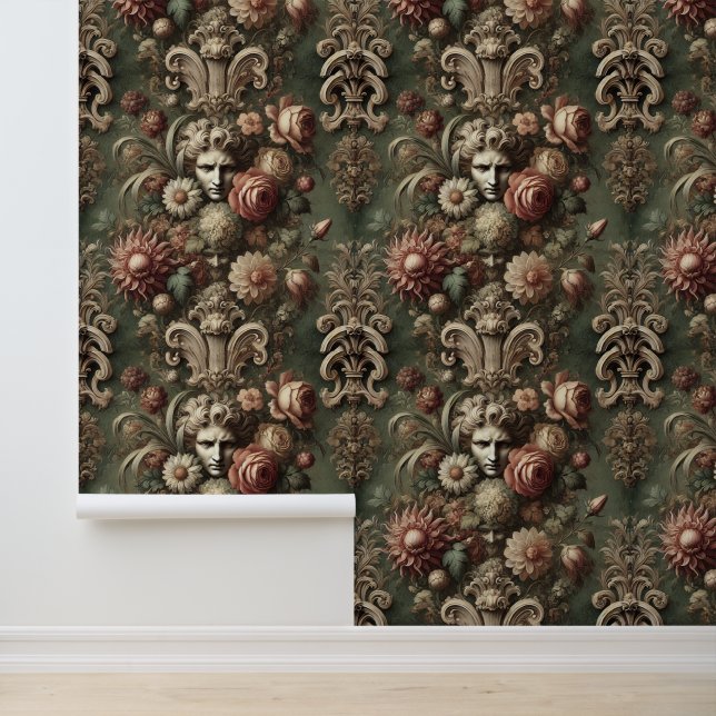 Ennui Elegance – Gothic Baroque Floral Pattern Wallpaper (Application)