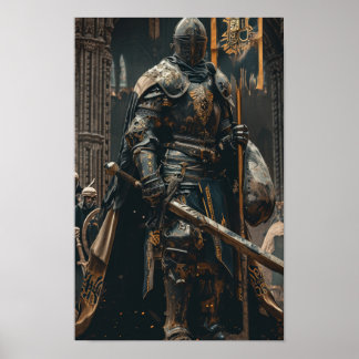 Enormous Knight Towering Over Castle - Fantasy Pos Poster