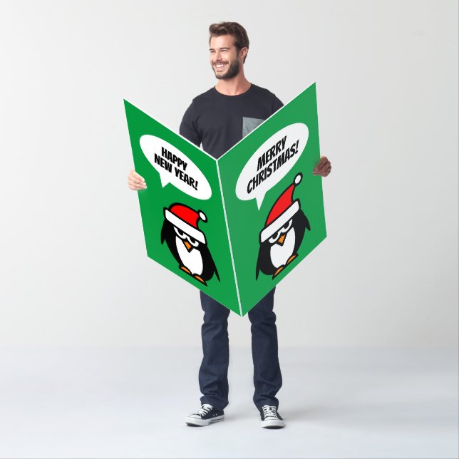 Enormously large Christmas card cute Santa penguin (In Situ)