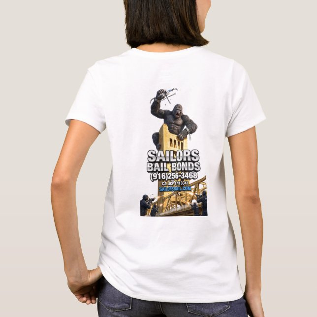 Enraged King Gorilla Cresting the Tower Bridge T-Shirt (Back)