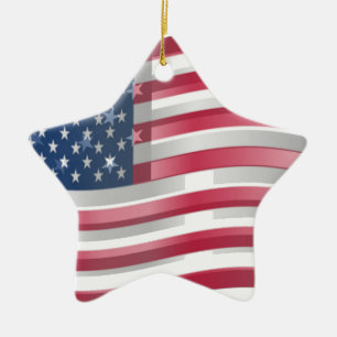 Enriched USA Flag: Wavy Layered Design Artistic Pa Ceramic Ornament
