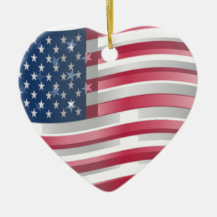 Enriched USA Flag: Wavy Layered Design Artistic Pa Ceramic Ornament