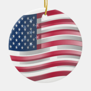 Enriched USA Flag: Wavy Layered Design Artistic Pa Ceramic Ornament