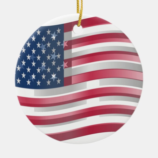 Enriched USA Flag: Wavy Layered Design Artistic Pa Ceramic Ornament (Front)