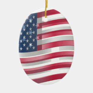 Enriched USA Flag: Wavy Layered Design Artistic Pa Ceramic Ornament