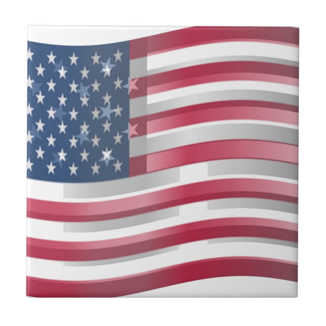Enriched USA Flag: Wavy Layered Design Artistic Pa Ceramic Tile (Front)