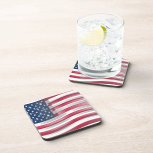 Enriched USA Flag: Wavy Layered Design Artistic Pa Drink Coaster