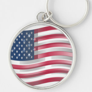 Enriched USA Flag: Wavy Layered Design Artistic Pa Keychain