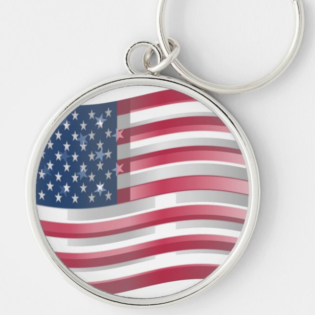 Enriched USA Flag: Wavy Layered Design Artistic Pa Keychain (Front)