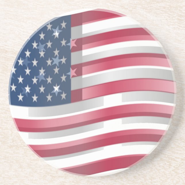 Enriched USA Flag: Wavy Layered Design Artistic Pa Sandstone Coaster (Front)