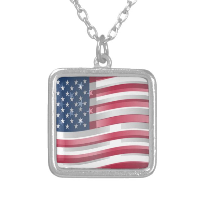 Enriched USA Flag: Wavy Layered Design Artistic Pa Silver Plated Necklace (Front)