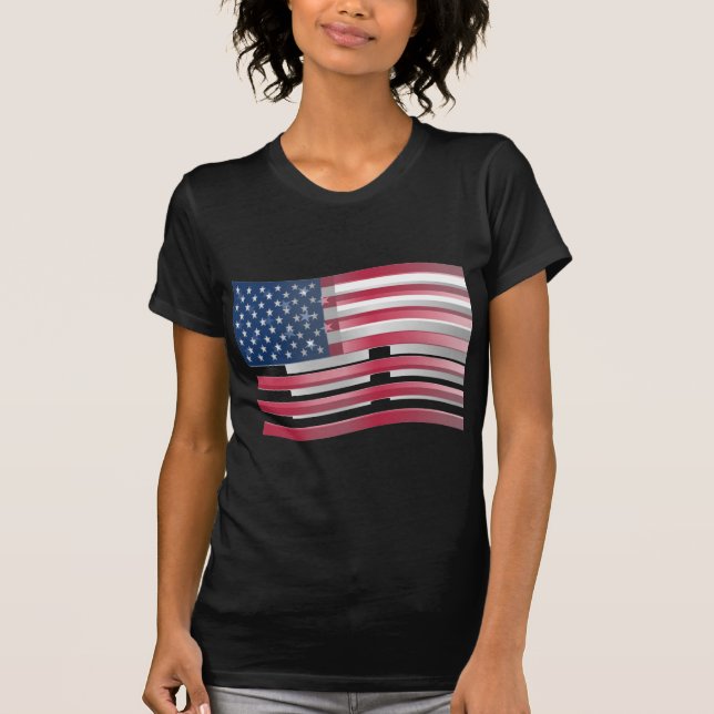 Enriched USA Flag: Wavy Layered Design Artistic Pa T-Shirt (Front)