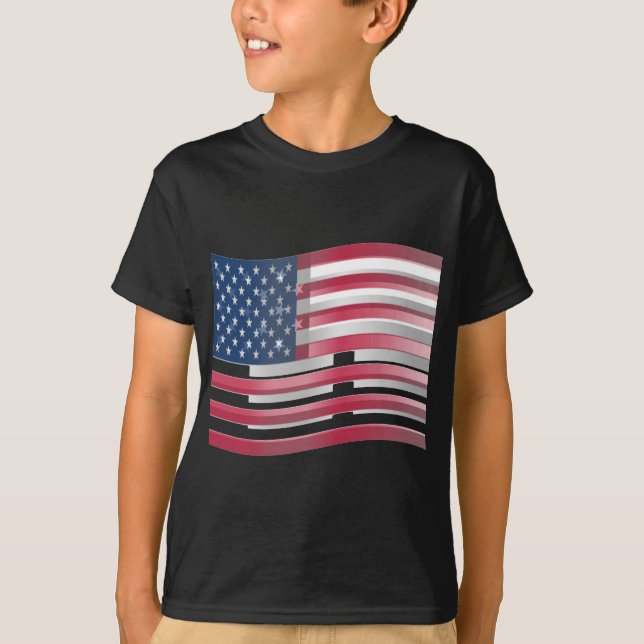 Enriched USA Flag: Wavy Layered Design Artistic Pa T-Shirt (Front)