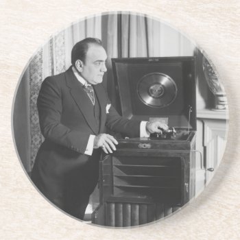 Enrico Caruso With A Victrola Brand Phonograph Coaster by allphotos at Zazzle