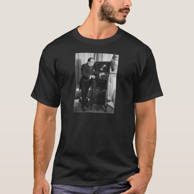 Enrico Caruso with a Victrola Brand Phonograph T-Shirt (Front)