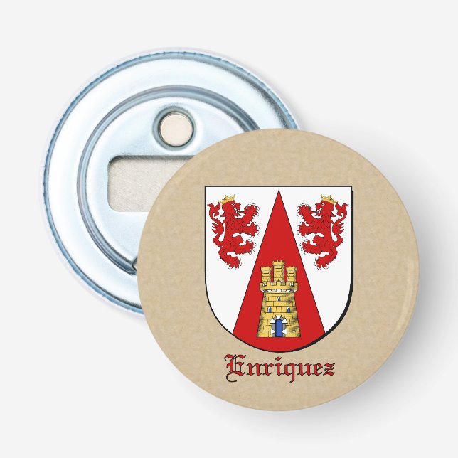 Enriquez Heraldic Arms on Parchment Style Back Bottle Opener (Front)