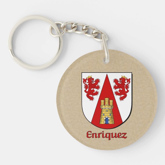 Enriquez Historical Shield with Flag of Spain Keychain (Front)