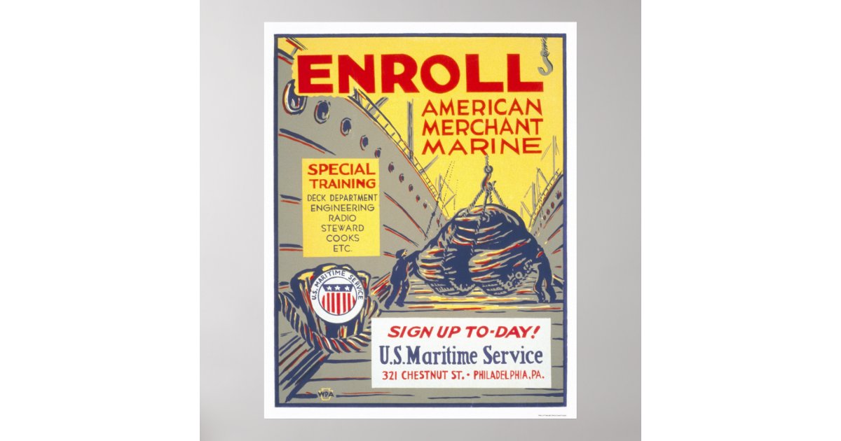 Enroll American Merchant Marine Special training - deck department, engineering, radio, steward, cooks, etc. : Sign up to-day!