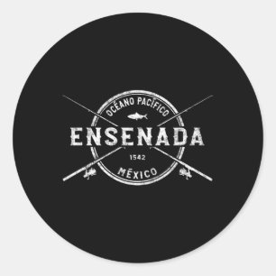 Ensenada Crossed Fishing Rods Classic Round Sticker