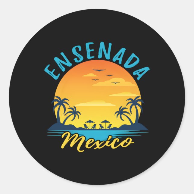 Ensenada Mexico Palm Trees Orange Classic Round Sticker (Front)
