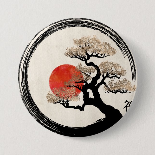Enso Circle and Bonsai Tree on Canvas Button (Front)