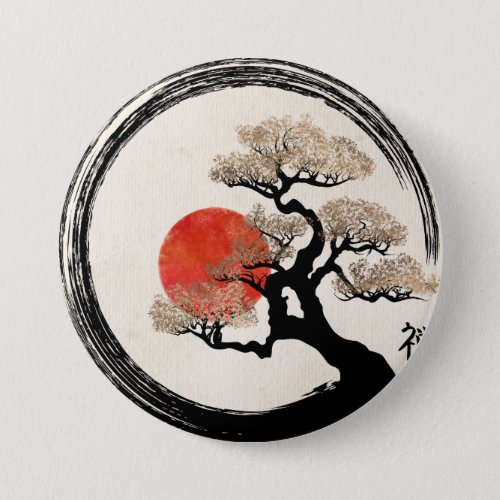 Enso Circle and Bonsai Tree on Canvas Button
