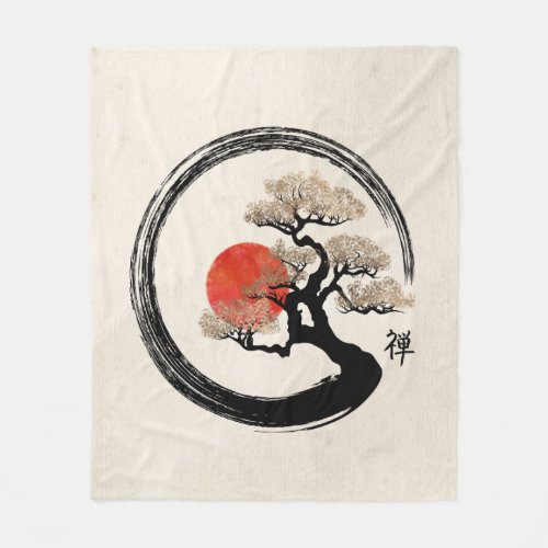Enso Circle and Bonsai Tree on Canvas Fleece Blanket