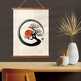 Enso Circle and Bonsai Tree on Canvas Hanging Tapestry