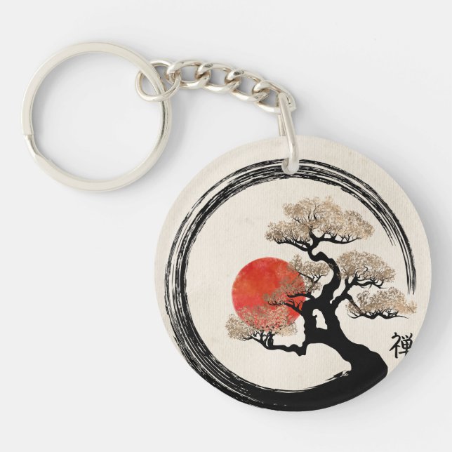 Enso Circle and Bonsai Tree on Canvas Keychain (Front)