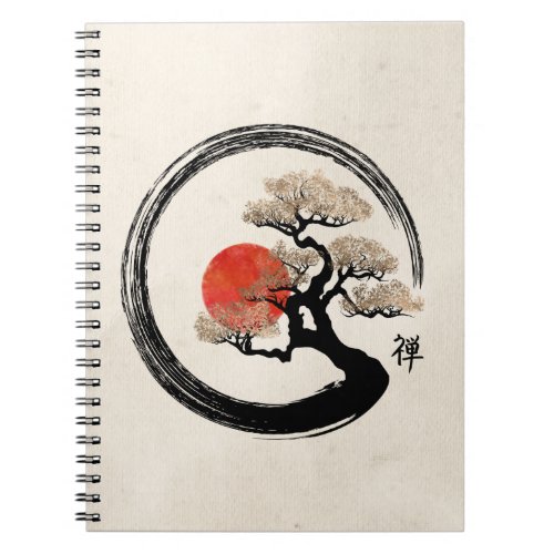 Enso Circle and Bonsai Tree on Canvas Notebook