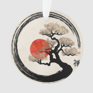 Enso Circle and Bonsai Tree on Canvas Ornament