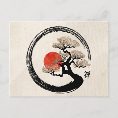Enso Circle and Bonsai Tree on Canvas Postcard