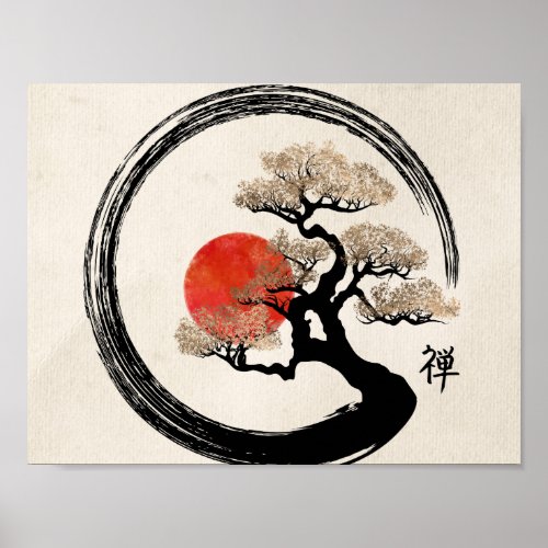 Enso Circle and Bonsai Tree on Canvas Poster