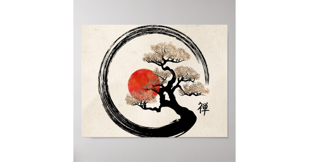 Enso Circle and Bonsai Tree on Canvas Poster | Zazzle