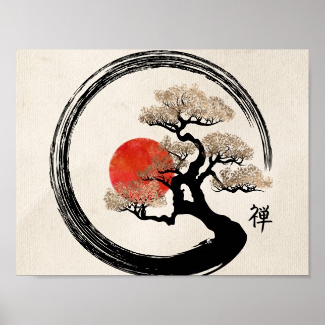 Enso Circle and Bonsai Tree on Canvas Poster (Front)