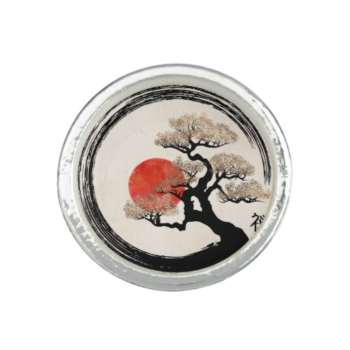 Enso Circle and Bonsai Tree on Canvas Ring