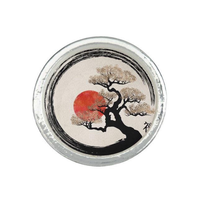 Enso Circle and Bonsai Tree on Canvas Ring (Front)