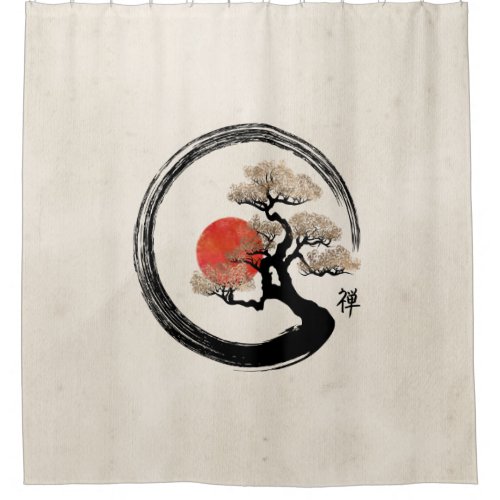 Enso Circle and Bonsai Tree on Canvas Shower Curtain
