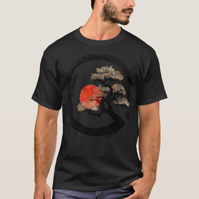 Enso Circle And Bonsai Tree On Canvas T-Shirt (Front)