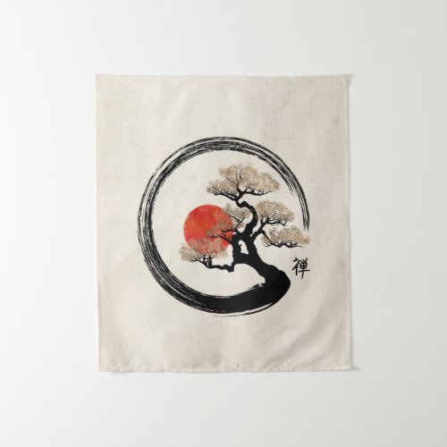 Enso Circle and Bonsai Tree on Canvas Tapestry