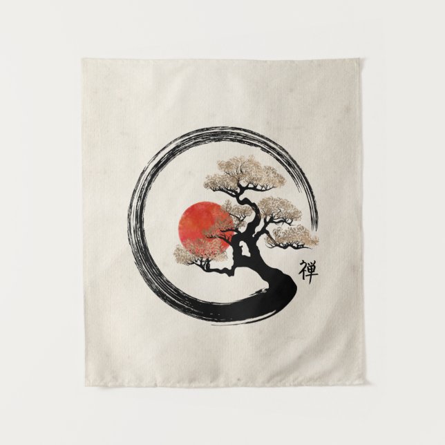 Enso Circle and Bonsai Tree on Canvas Tapestry (Front)